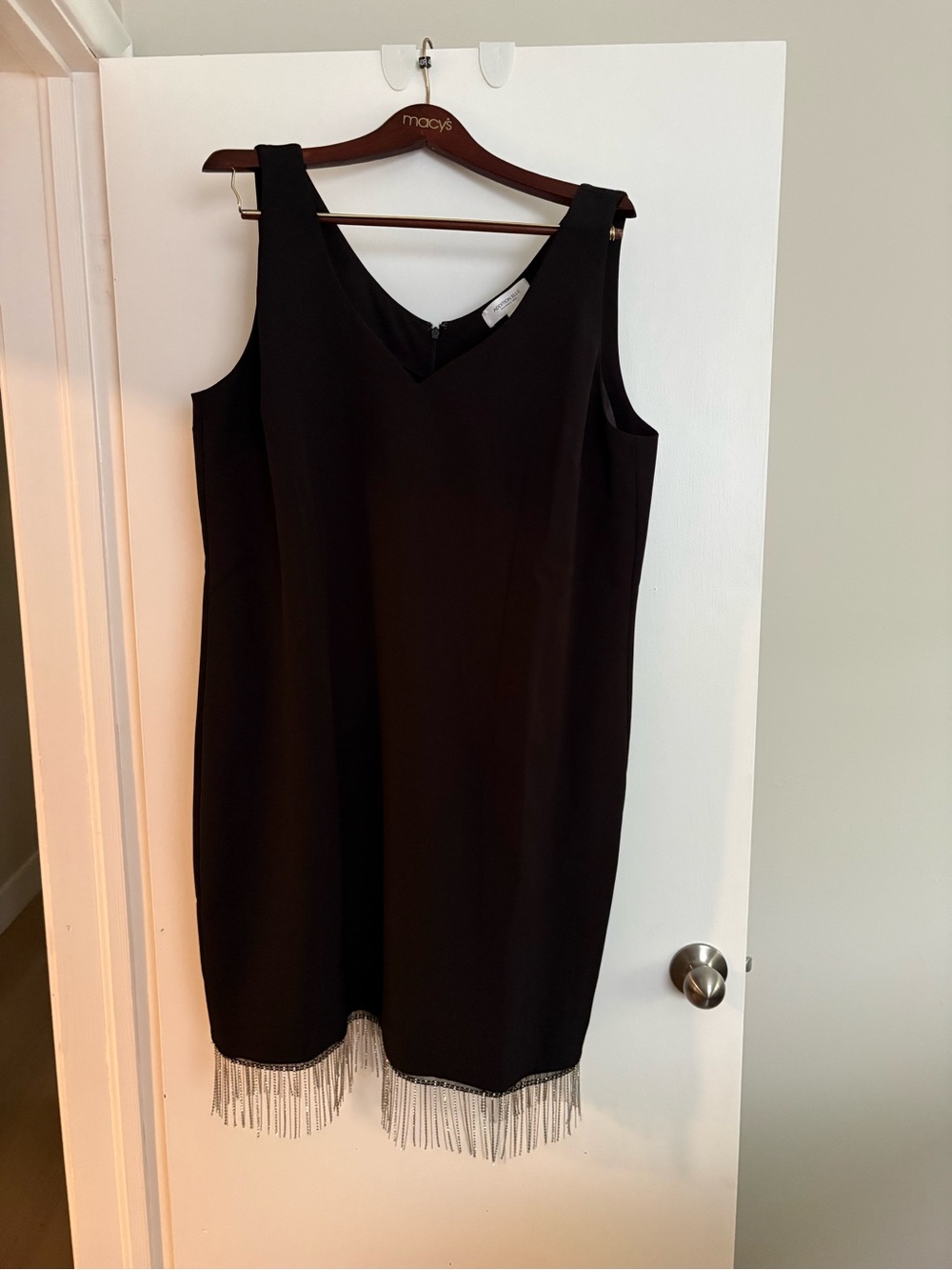 Addition Elle Black Sleeveless Fringe Hem Shift Dress